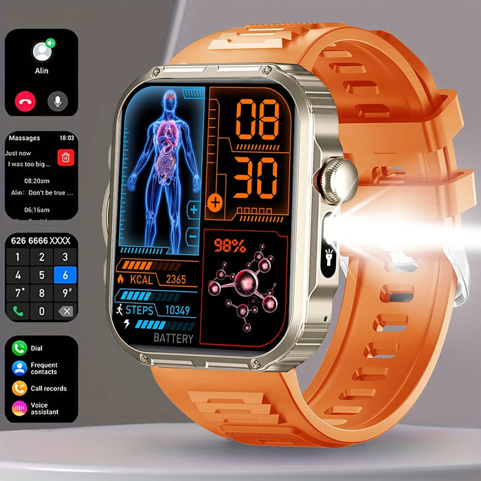COIUSOR Men'S New 2.01-Inch Smartwatch, with Built-In LED Flashlight, Mobile Phone Synchronization Information, Wireless Calls, High Quality, Over 100 Sports Modes, Compatible with Smart Devices for Iphone And Android Phones