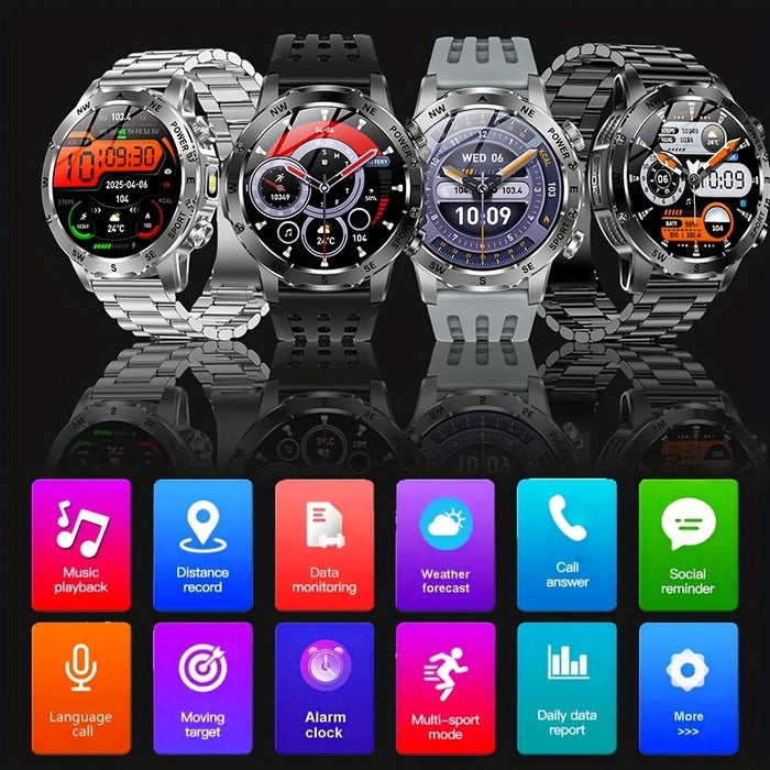 TKTKYY Men'S Outdoor Sports Smartwatch with 3.89cm HD Display, 800mAh Long Battery Life, Compass, 100+ Sports Modes, Flashlight, Wireless HD Calls, Pedometer, SMS Notifications - Compatible with for iphone & Android, Perfect