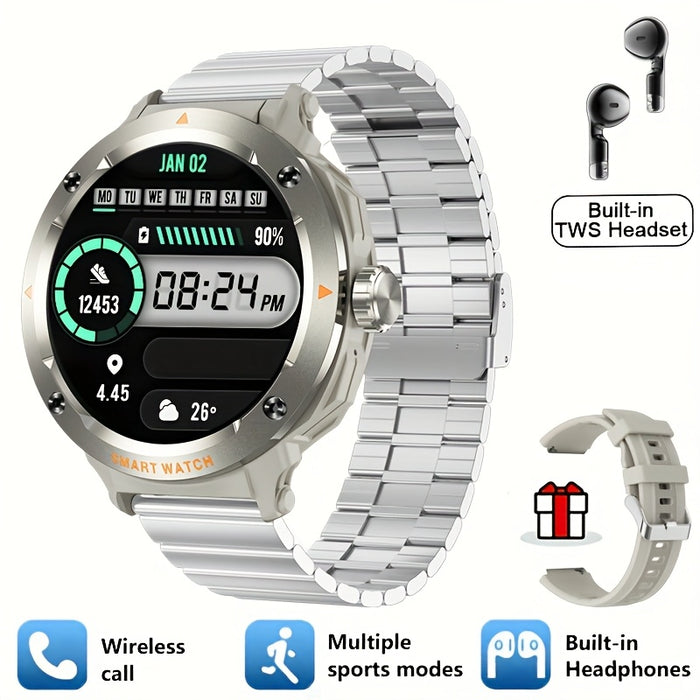 2025 New 2-in-1 Wireless Earphone Smartwatch, Equipped with 5.3 Wireless Earphones, 1.46-inch High-definition Screen Smartwatch, NFC And Wireless Call Reminder Function, 100+sports Mode, USB Charging, Zinc Alloy Shell Smartwa