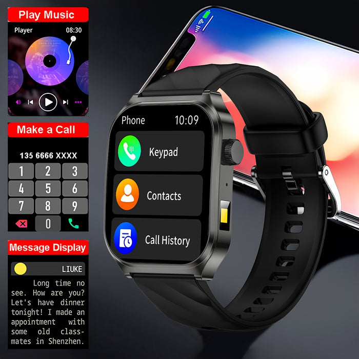 AI voice assistant high-definition touch screen - multifunctional 2.1-inch smartwatch, LED flashlight, sedentary reminder/music control, remote camera control, as well as high-quality smartwatch with wireless calling, message