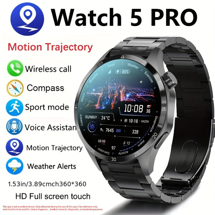 2025 New GPS GT5 Pro Smart Watch for Men - 3.89cm HD Screen, Wireless Calling, 100+ Sports Modes, AI Voice Assistant, USB Charging, Outdoor Fitness Tracker with Compass, Versatile Accessory, Stylish Accessory, Sleek Metallic