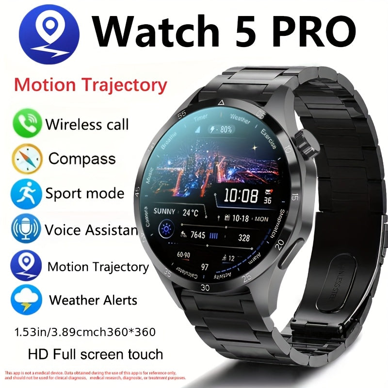 2025 New GPS GT5 Pro Smart Watch for Men - 3.89cm HD Screen, Wireless Calling, 100+ Sports Modes, AI Voice Assistant, USB Charging, Outdoor Fitness Tracker with Compass, Versatile Accessory, Stylish Accessory, Sleek Metallic