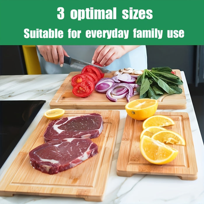 3pcs Bamboo Cutting Board Set, Wooden Thick Multipurpose Chopping Boards for Meat, Vegetables, Fruits, ldeal for Christmas, HalloweenThanksgiving, Valentine's, Mother's Day