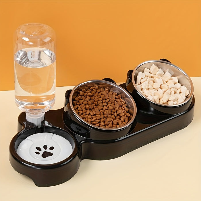 2-in-1 Pet Feeder and Water Dispenser, Stainless Steel & Plastic, Automatic Dual Bowl for Cats and Dogs, Easy Sloped Design, Durable Feeding Station