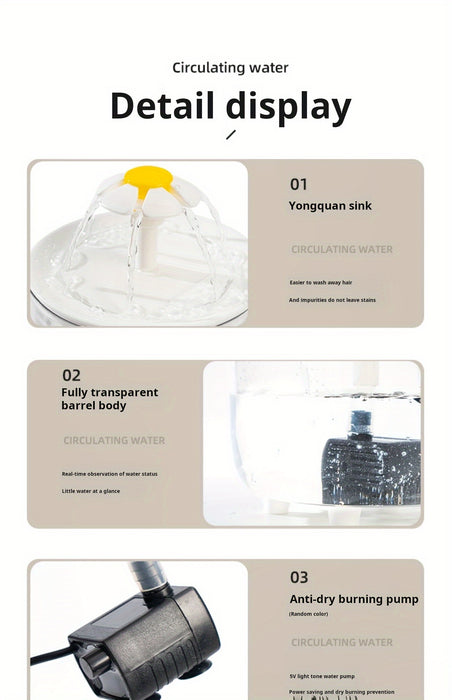 Cats and dogs pet new fountain flower water dispenser automatic cat water dispenser dog water dispenser food grade PP material, quiet operation, USB powered, safe and secure, suitable for cats and dogs large capacity