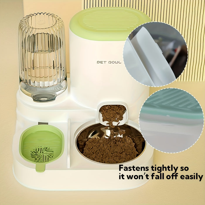 2-in-1 Automatic Cat Feeder and Water Dispenser Set with Stainless Steel Bowl - Detachable, Washable Pet Food & Water Station for Indoor Cats, Non-Electric, Easy-Clean Design