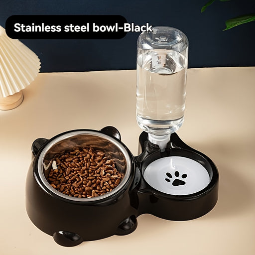Pet Supplies Cat Automatic Feeder Integrated Pet Feeder, Automatic Water Dispenser, Anti-slip Tilted Stainless Steel Bowl, Cat and Dog Supplies Suitable for Cats and Dogs, No Batteries Required, No Power Supply, Cat Automatic