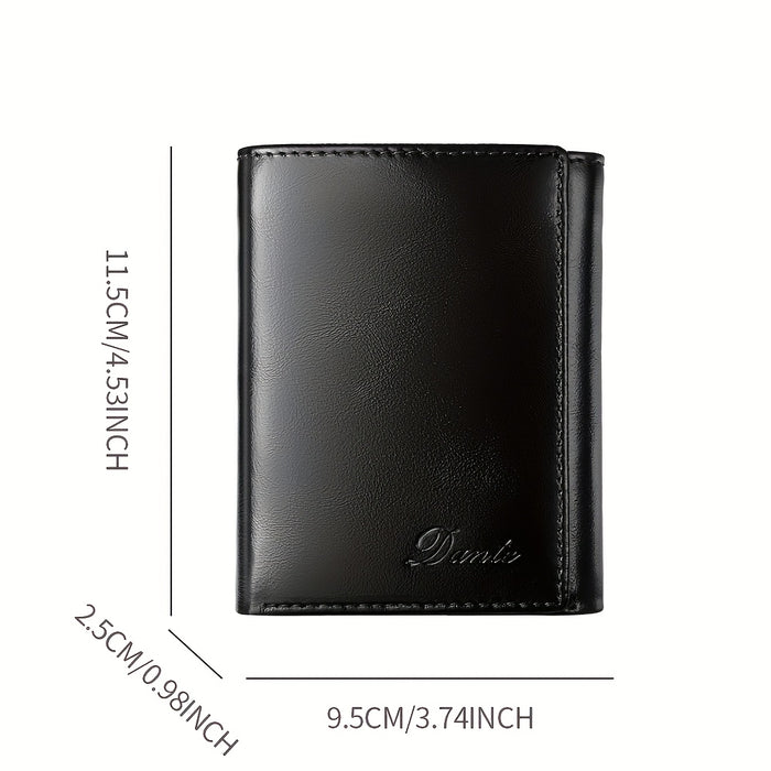 Vintage Oil Wax Layer Cowhide Men's Wallet, RFID Anti-theft Card Folding Genuine Leather Wallet, Large Capacity Multi-Card Credit Card Holder, Transparent ID Document Card Holder, 12 Bank Card Slots, 2 Transparent ID Document