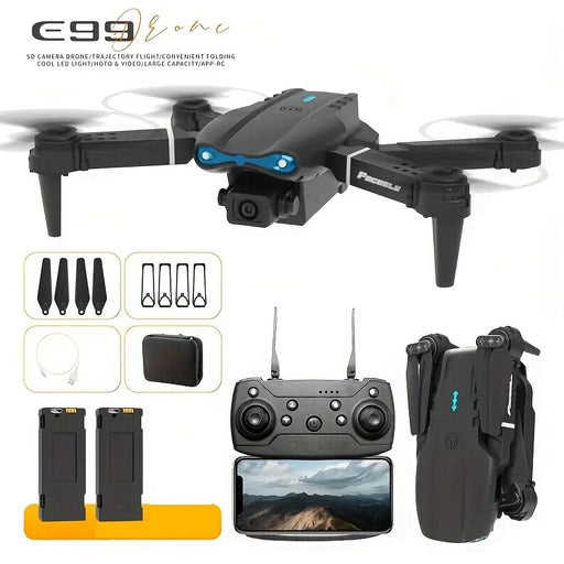 The E99 Drone Features Dual Cameras, Wi-Fi Support, App Control, And Optical Flow Positioning with Altitude Hold, Making It Perfect for Beginners. It Has USB Charging, Options for Two Or Three Batteries, And Is a Foldable Rem