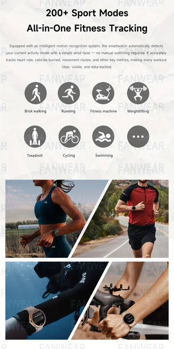 Fanwear 2025 New GPS smart watch, Men's Women's outdoor sports GPS smart watch, built-in dual-frequency GPS, built-in high-end chip: atctions 3085S compass altitude pressure 5ATM High Quality swimming, automatic recognition o