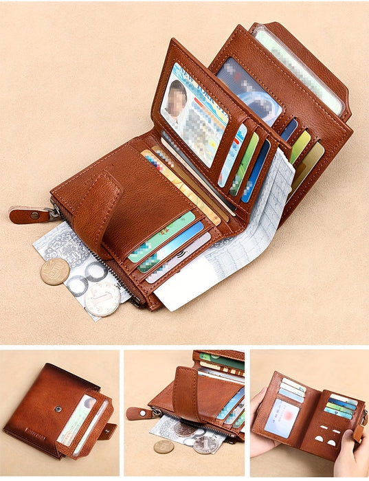 BANYANU Men'S Genuine Leather Wallet - Slim Vertical Design with Multiple Card Slots, RFID Blocking, and Secure Zipper Closure for Everyday Use, Everyday Wallet | Sleek Wallet | Genuine Leather Wallet