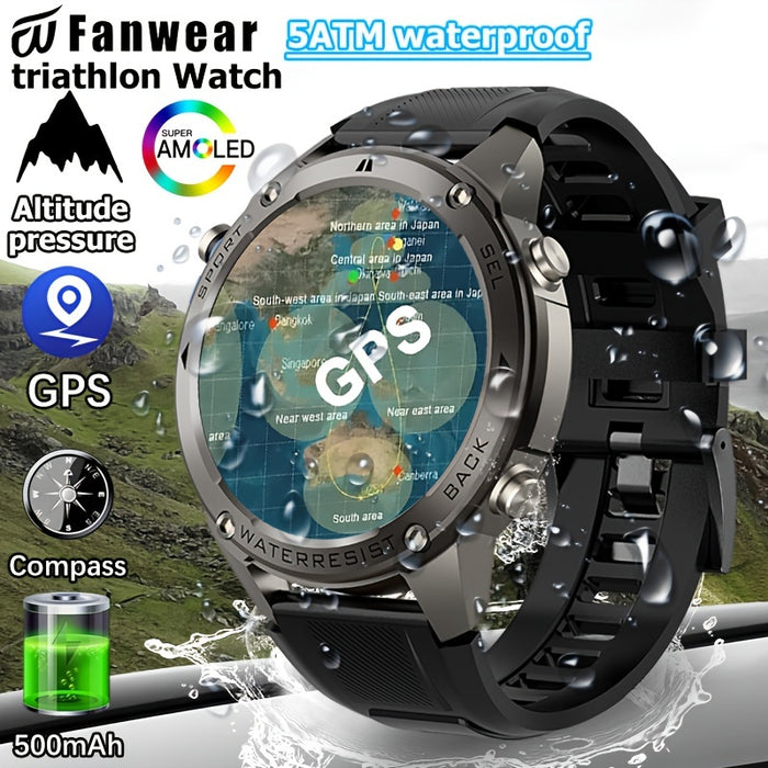 Fanwear GPS Smart Watch with GPS, Compass, Altitude, Air Pressure, Swimming, Triathlon, Timer, 5ATM High Quality, Stopwatch, 170+ Sports Modes, Automatic Motion Recognition, 500mAh USB-Charged Battery, ATS3085L Chip, Wireless