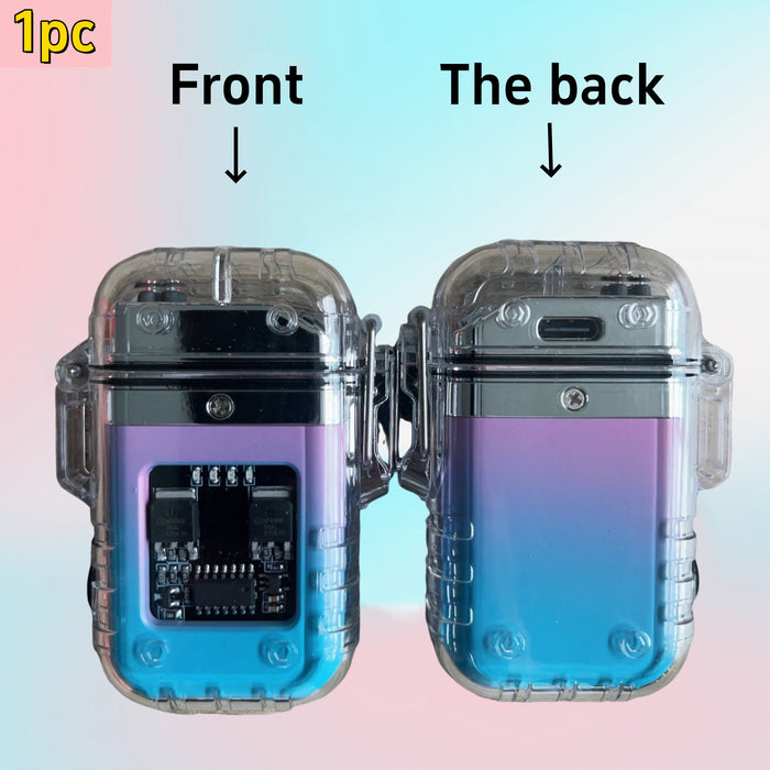 1pc USB Rechargeable Dual Arc Plasma Lighter with Flashlight - Portable Electronic Igniter for Outdoor Survival, Emergency & Exploration, Transparent Green & Yellow Design, Perfect Gift for Men and Women