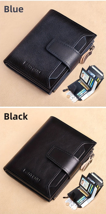 BANYANU Men'S Genuine Leather Wallet - Slim Vertical Design with Multiple Card Slots, RFID Blocking, and Secure Zipper Closure for Everyday Use, Everyday Wallet | Sleek Wallet | Genuine Leather Wallet