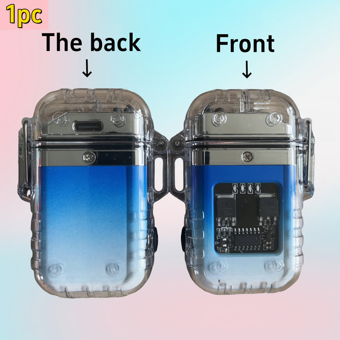 1pc USB Rechargeable Dual Arc Plasma Lighter with Flashlight - Portable Electronic Igniter for Outdoor Survival, Emergency & Exploration, Transparent Green & Yellow Design, Perfect Gift for Men and Women