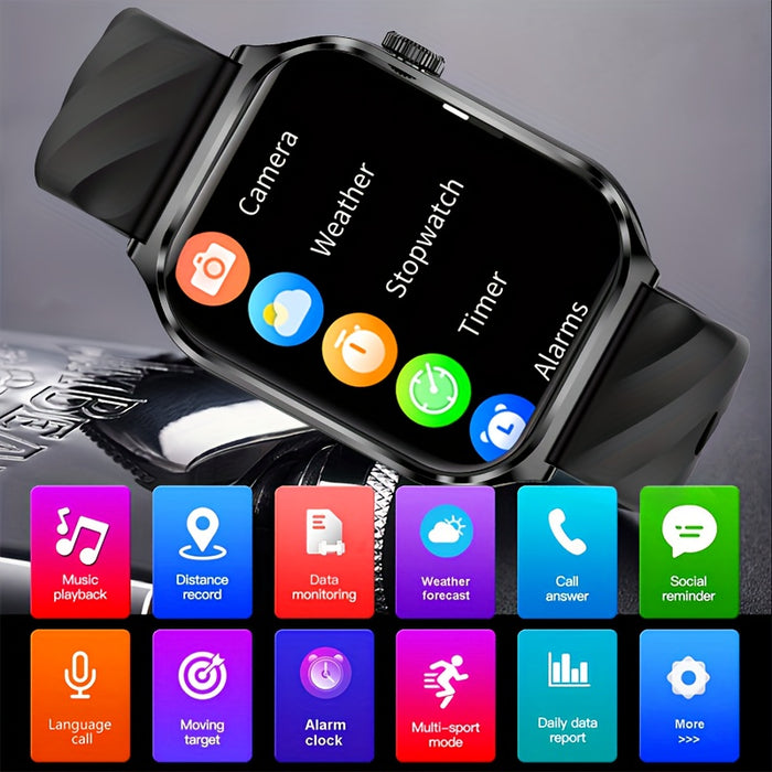AI voice assistant high-definition touch screen - multifunctional 2.1-inch smartwatch, LED flashlight, sedentary reminder/music control, remote camera control, as well as high-quality smartwatch with wireless calling, message