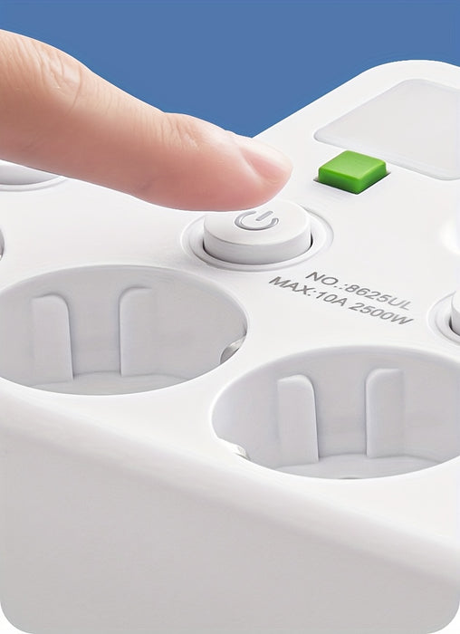 EU Plug Converter Socket with 5 Outlets, Multi-Port Wall Socket with Independent Switch and Small Night Light Adapter