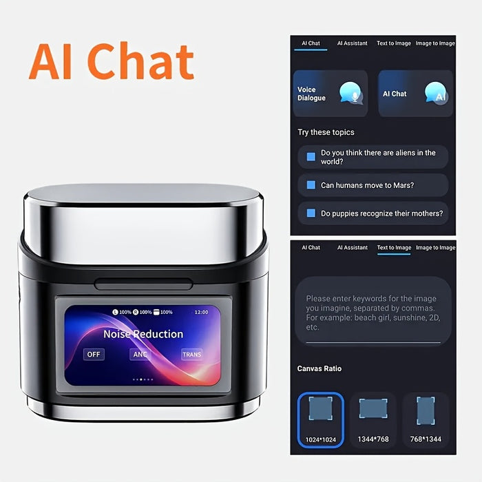 2025 new AI real-time translation Bluetooth headset, Smart LCD Touch Screen, ANC ENC Wireless Tws Earphones Noise Cancellation Headphone Digital Display Touch Screen Bluetooth Earbuds