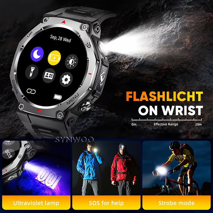 1.43" AMOLED Smartwatch - HD Resolution, 466 * 466 Pixels, 525mAh, High Quality, 5ATM, Multi-Sport Tracker, Music & Call Functionality, Supports Swimming And Diving Up to 50 meters, LED Flashlight Smart Watch for iPhone & for