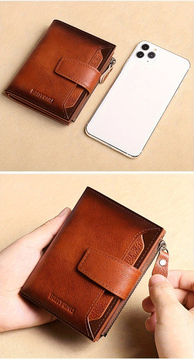 BANYANU Men'S Genuine Leather Wallet - Slim Vertical Design with Multiple Card Slots, RFID Blocking, and Secure Zipper Closure for Everyday Use, Everyday Wallet | Sleek Wallet | Genuine Leather Wallet