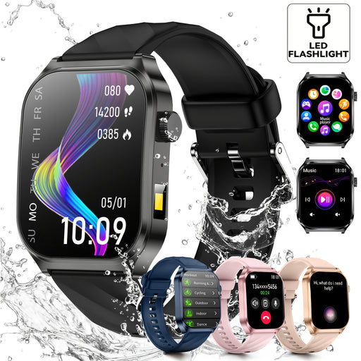 AI voice assistant high-definition touch screen - multifunctional 2.1-inch smartwatch, LED flashlight, sedentary reminder/music control, remote camera control, as well as high-quality smartwatch with wireless calling, message