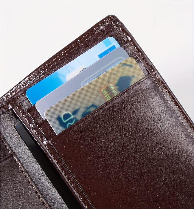 Vintage Oil Wax Layer Cowhide Men's Wallet, RFID Anti-theft Card Folding Genuine Leather Wallet, Large Capacity Multi-Card Credit Card Holder, Transparent ID Document Card Holder, 12 Bank Card Slots, 2 Transparent ID Document