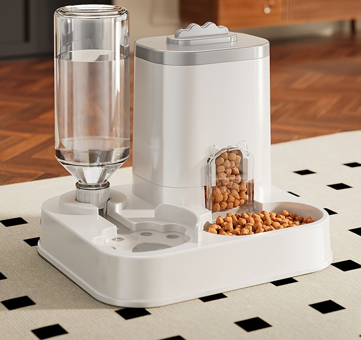 2-in-1 Automatic Cat Feeder & Water Dispenser - Neck-Friendly Anti-Choking Design, Leak-Proof Pet Station with Spill-Proof Lid, Multi-Compartment Food & Water Dispenser for Busy Cat Owners, Indoor Pet Feeder & Water Dispenser
