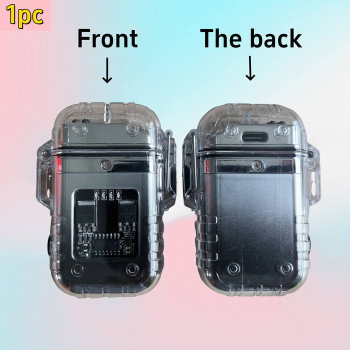 1pc USB Rechargeable Dual Arc Plasma Lighter with Flashlight - Portable Electronic Igniter for Outdoor Survival, Emergency & Exploration, Transparent Green & Yellow Design, Perfect Gift for Men and Women